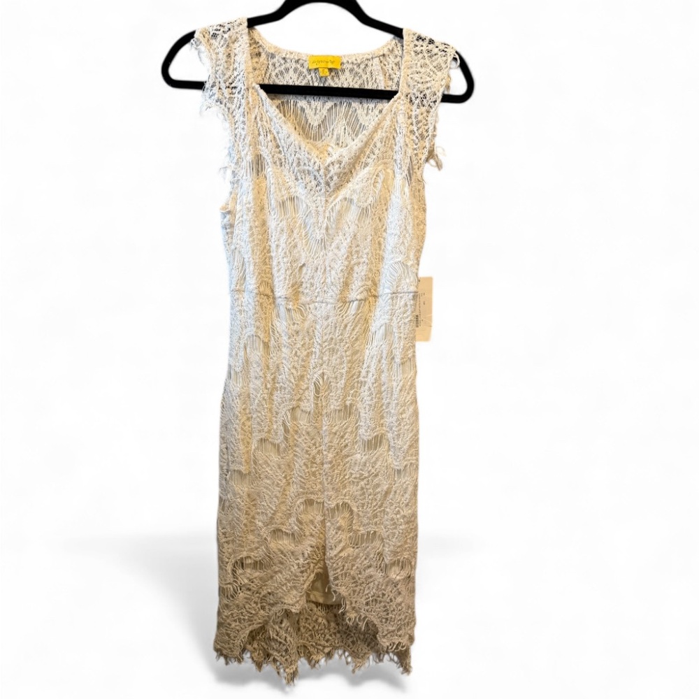 Lavender Boutique New Ezra Bodycon Cream Eyelash Lace Cap Sleeve Dress NWT Sz M